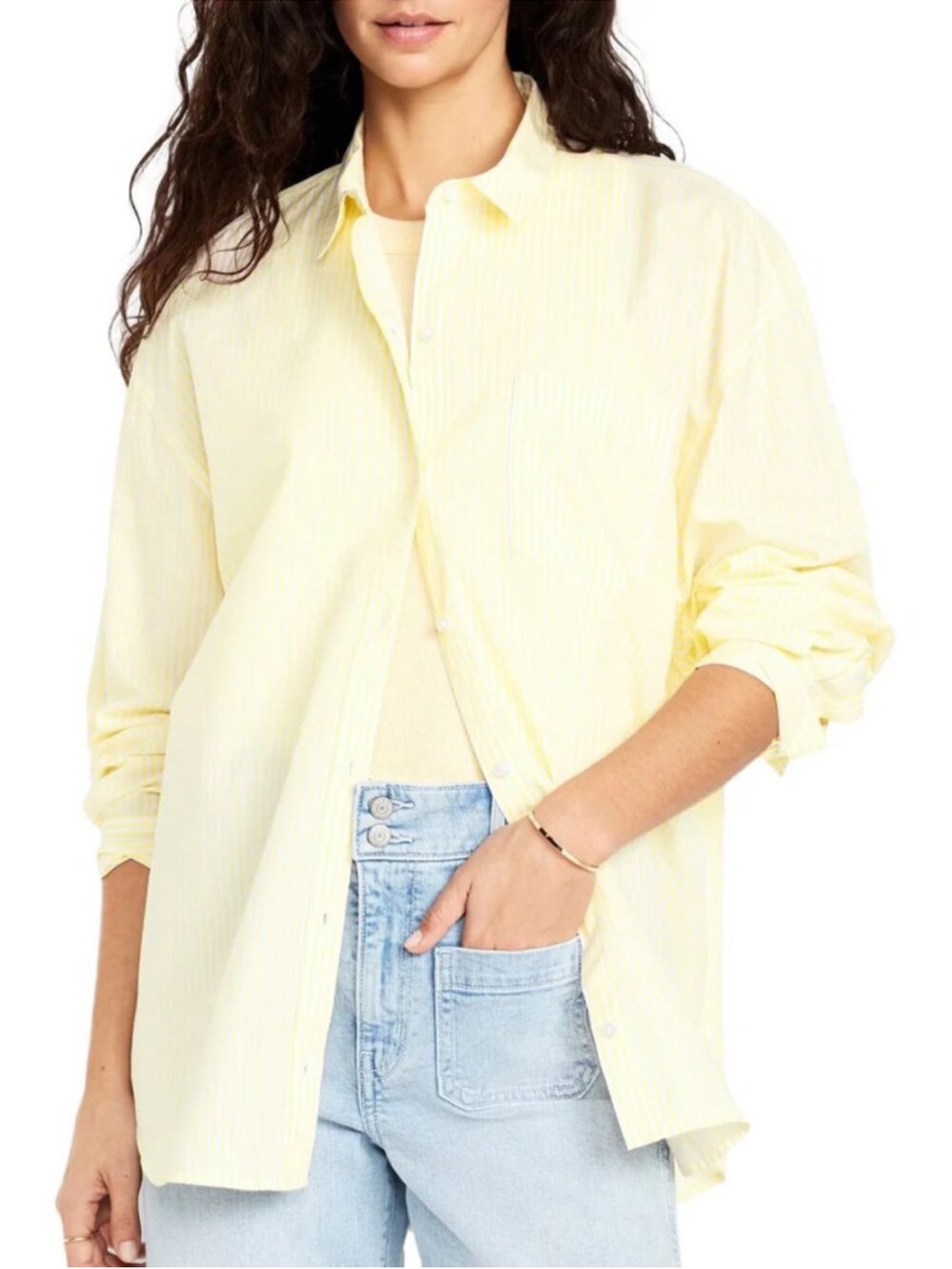 NWT Old Navy The Boyfriend Shirt yellow stripe